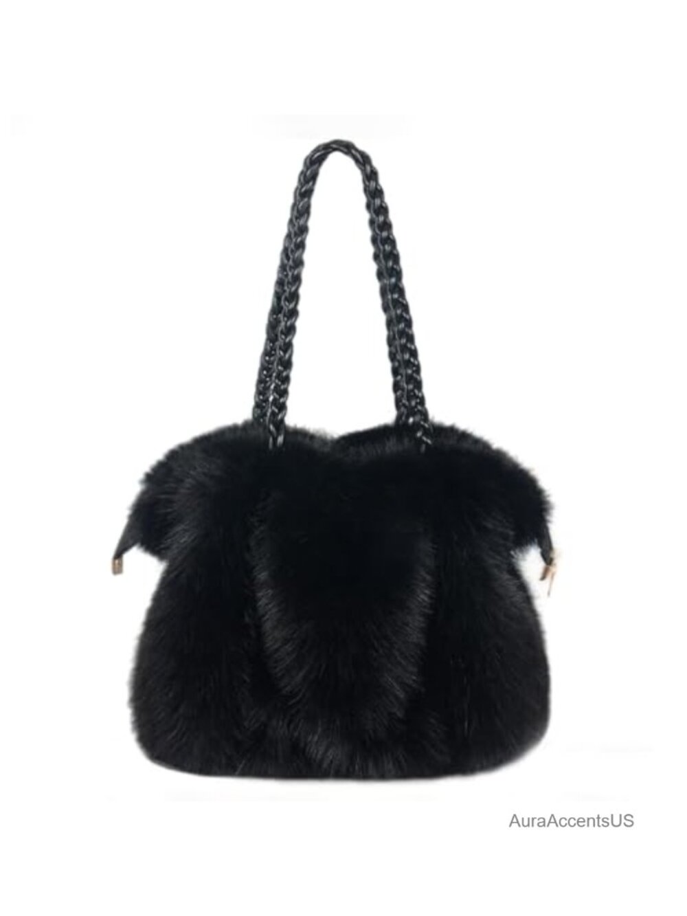 Faux Fur Shoulder Bag Fluffy Satchel Handbag with Zipper Closure